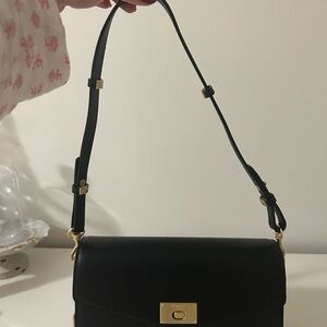 Chic Black Shoulder Bag with Gold Accents